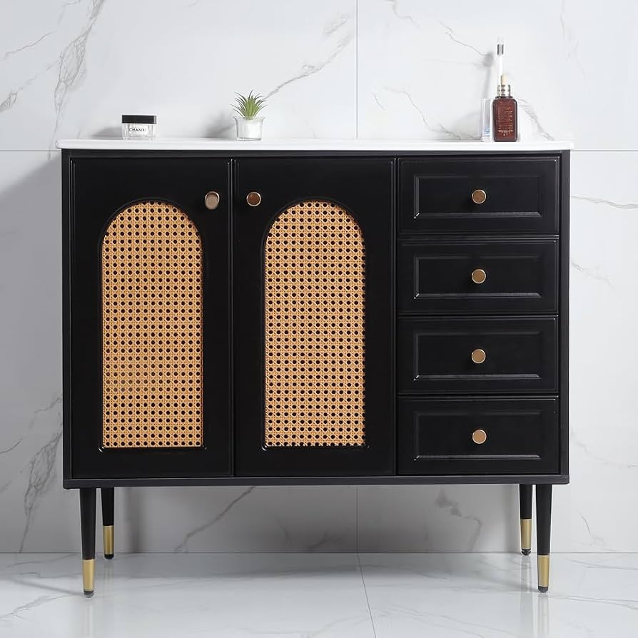 36" Bathroom Vanity Combo, Bathroom Storage Cabinet with Single Sink, Rattan Storage Cabinet with... | Amazon (US)