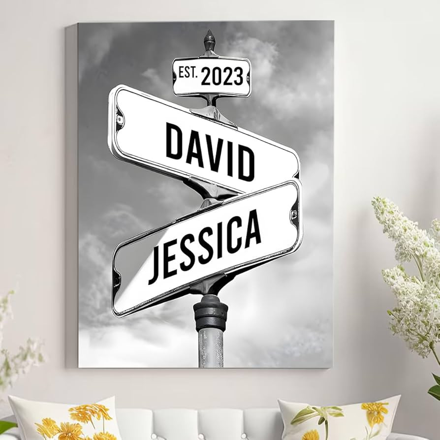 Personalized Crossroads Sign Couple'S Name And Date On Vintage Street Sign Blue Sky Poster Canvas... | Amazon (US)