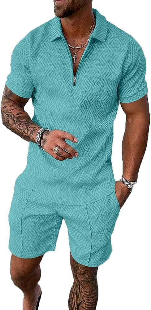 BIRW Mens Short Sets 2 Piece Outfits Polo Shirt Fashion Summer Tracksuits Casual Set Short Sleeve... | Amazon (US)
