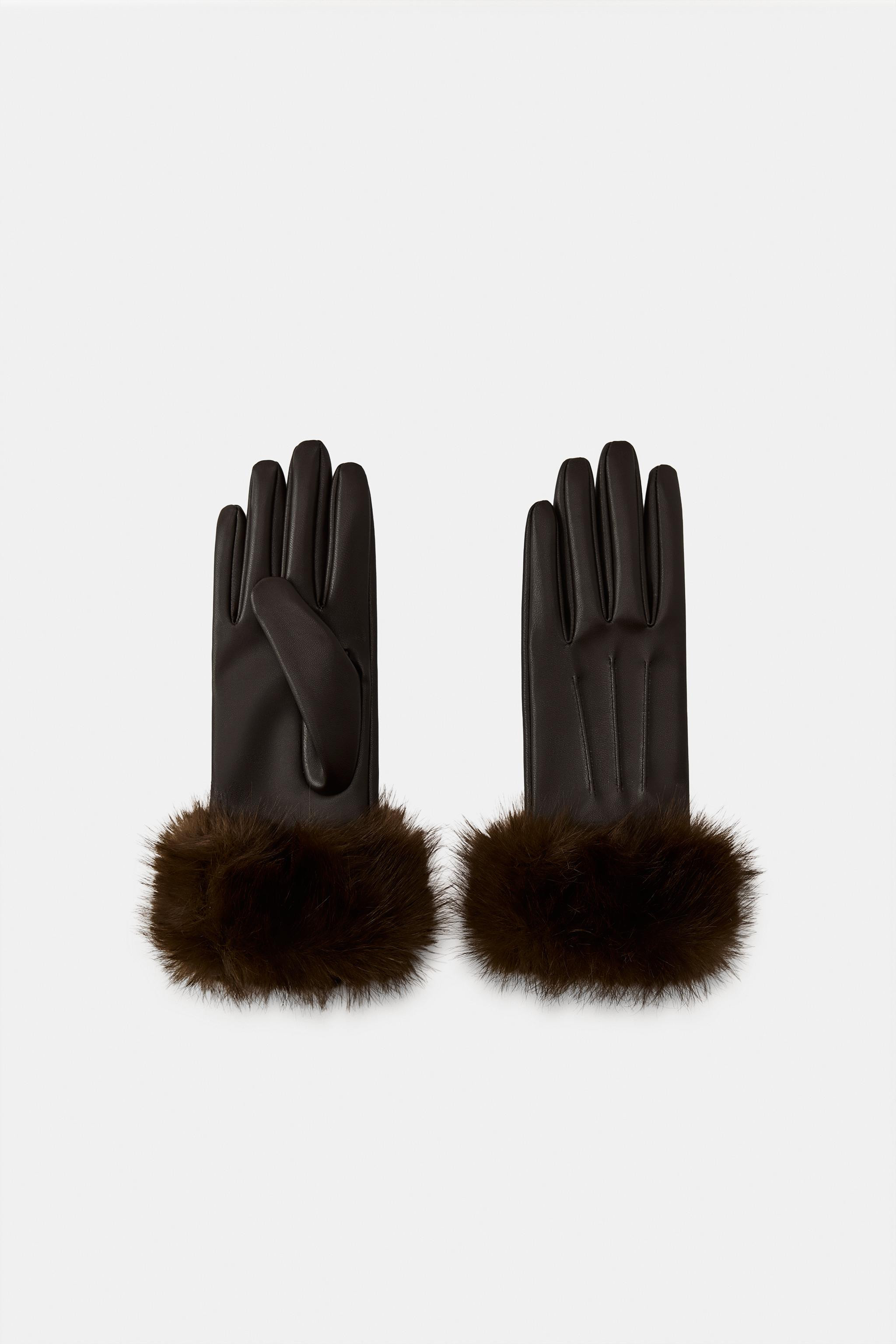 FAUX LEATHER GLOVES WITH FAUX FUR | Zara US