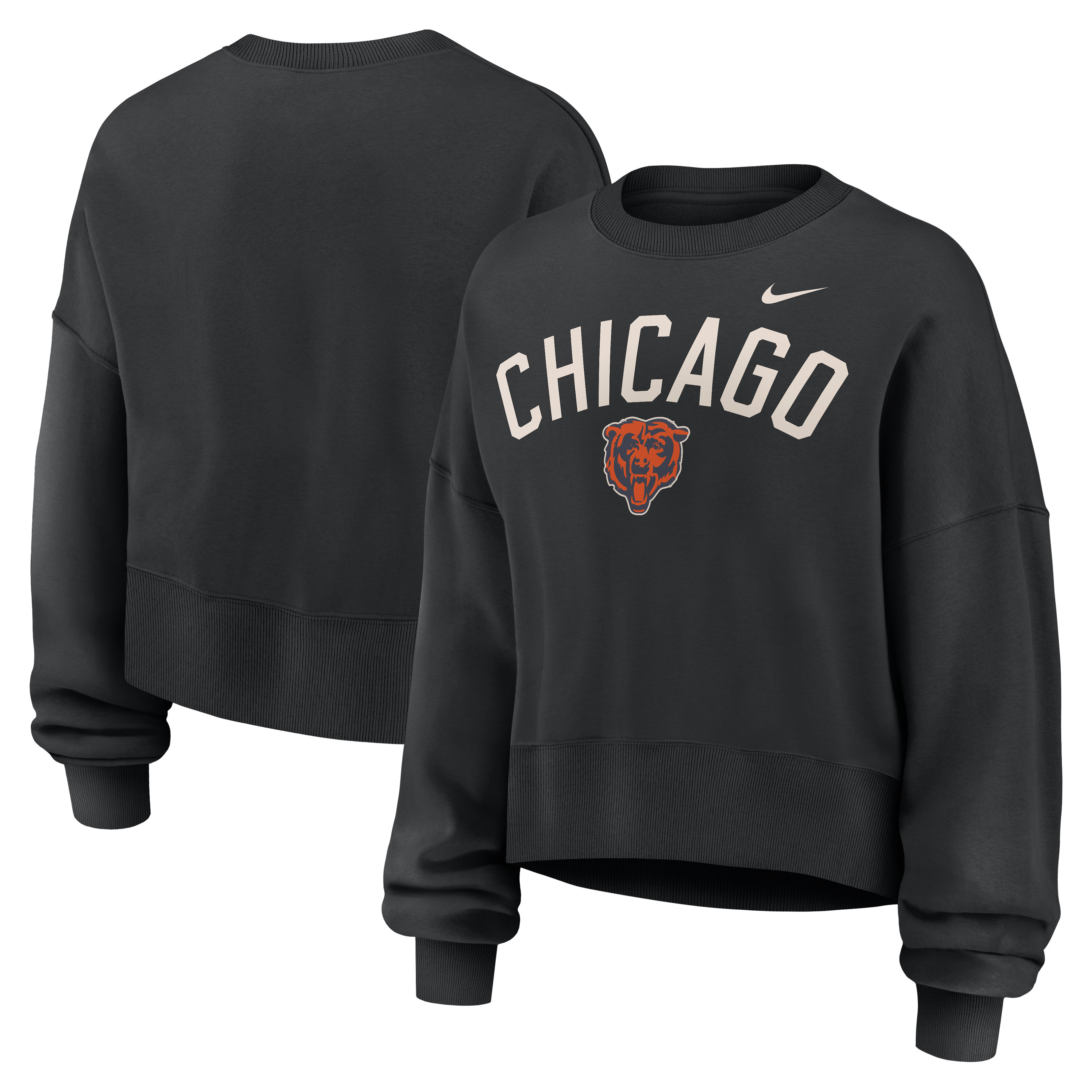 Chicago Bears Nike Women's Oversized Legacy Arch Phoenix Fleece Sweatshirt - Black | Fanatics