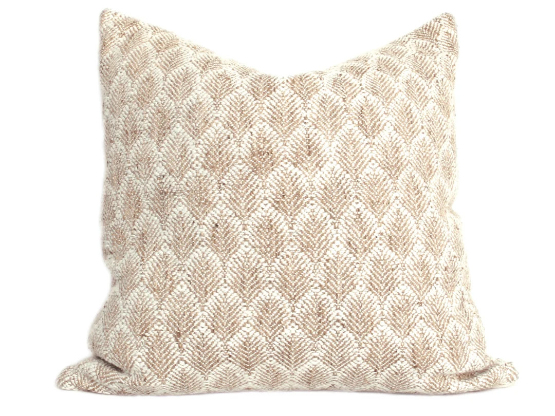 Beige, Tan & White Organic Leaf Pillow Cover, Square // 20x20 Hand Made Warm Neutral Throw Pillow... | Etsy (US)