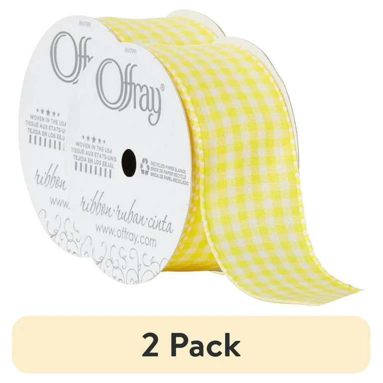(2 pack) Offray Ribbon, Lemon Yellow 1 1/2 inch Gingham Check Woven Ribbon for Crafts, Gifting, a... | Walmart (US)