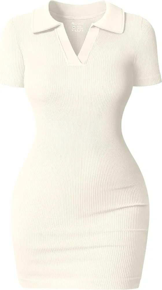 OQQ Women's Mini Dresses Sexy Ribbed Short Sleeve Tummy Control Bodycon Mini Dress | Amazon (US)