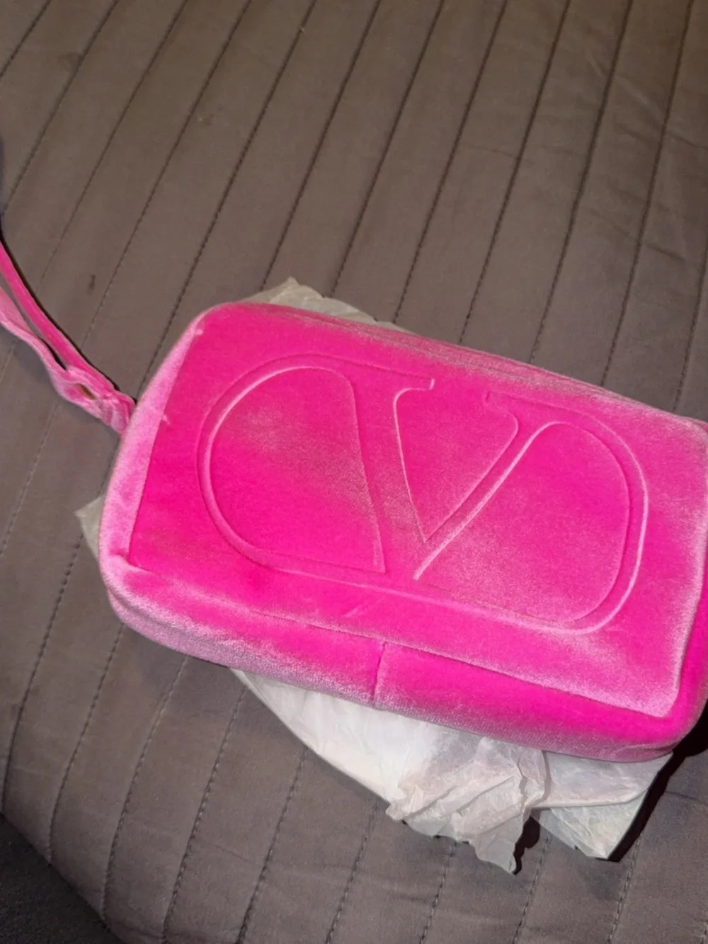 Valentino Hot Pink Velvet Wristlet Clutch with Embossed V Logo | Poshmark