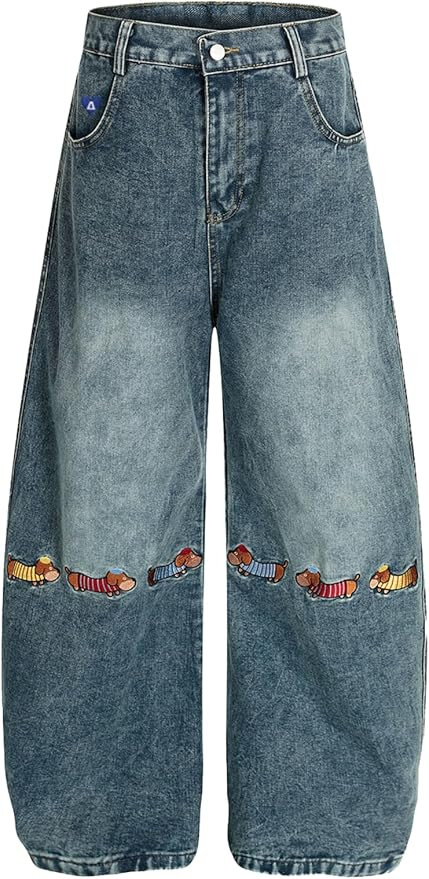 Aelfric Eden Dachshund Embroidery Baggy Barrel Jeans Wide Leg Y2K Denim Pants Straight Loose Jean... | Amazon (US)