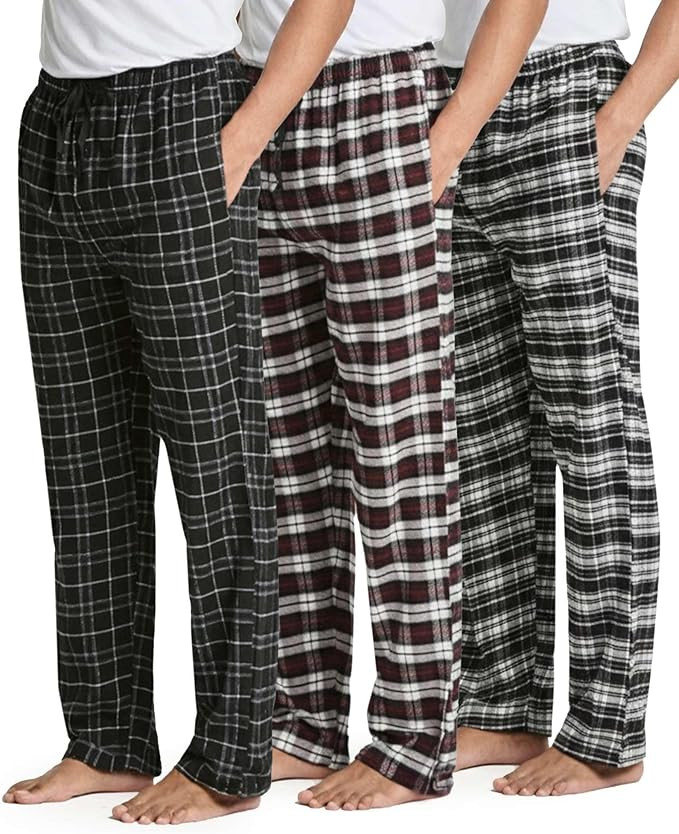 Real Essentials 3 Pack: Men's Soft Cotton Flannel Pajama Pants PJ Lounge Bottoms Elastic Waist Po... | Amazon (US)
