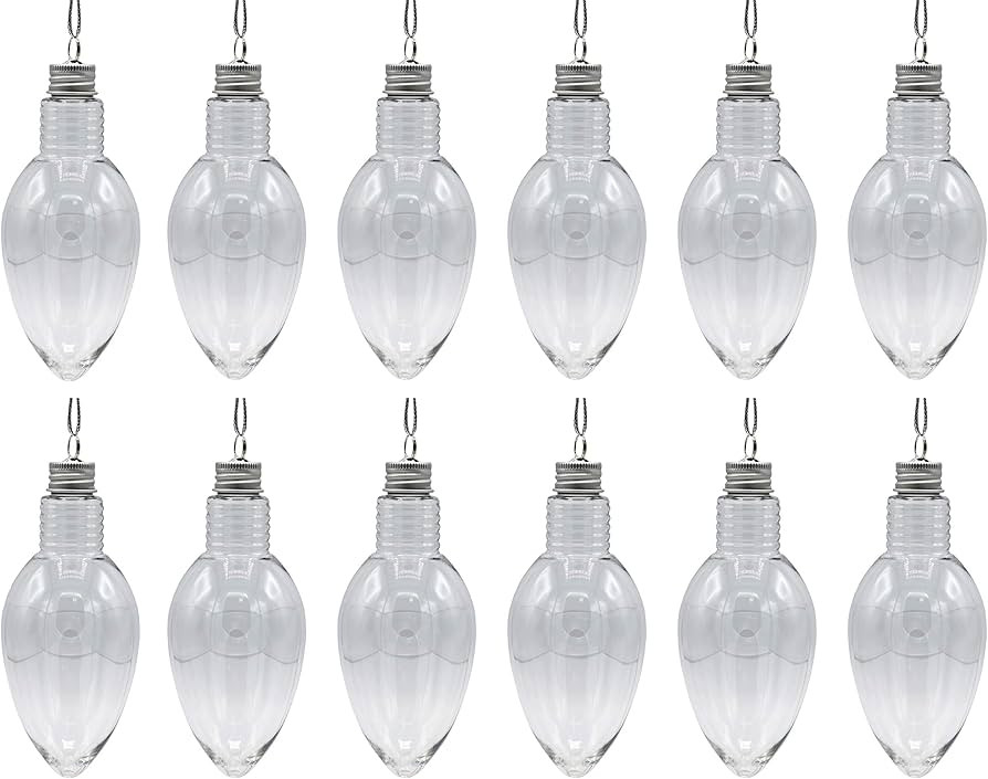 12 Pack - 5.5 Inch Long Christmas Light Bulb Ornament, Clear Plastic Fillable DIY Light Bulb w/Sc... | Amazon (US)
