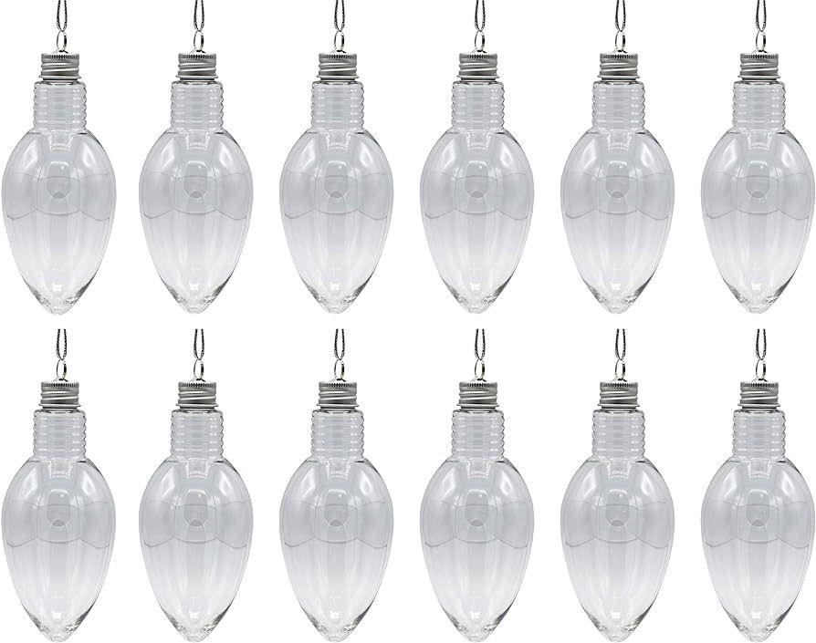 12 Pack - 5.5 Inch Long Christmas Light Bulb Ornament, Clear Plastic Fillable DIY Light Bulb w/Sc... | Amazon (US)