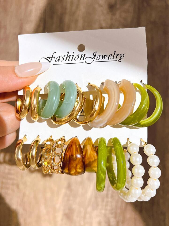 10pairs/set Faux Pearl Decor Hoop Earrings | SHEIN