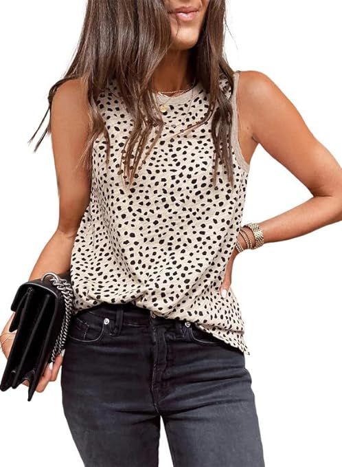Dokotoo Womens Leopard Print Tank Tops Crewneck Sleeveless Summer Casual T-Shirts Blouses | Amazon (US)