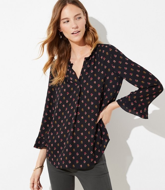 Floral Ruffle Split Neck Blouse | LOFT | LOFT