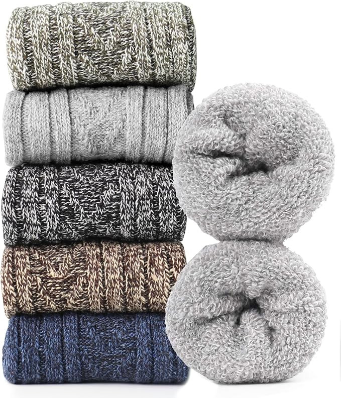 Gaoport 5 Pairs Womens Wool Socks Thick Knit Warm Casual Wool Cozy Crew Winter Socks Christmas Gi... | Amazon (US)