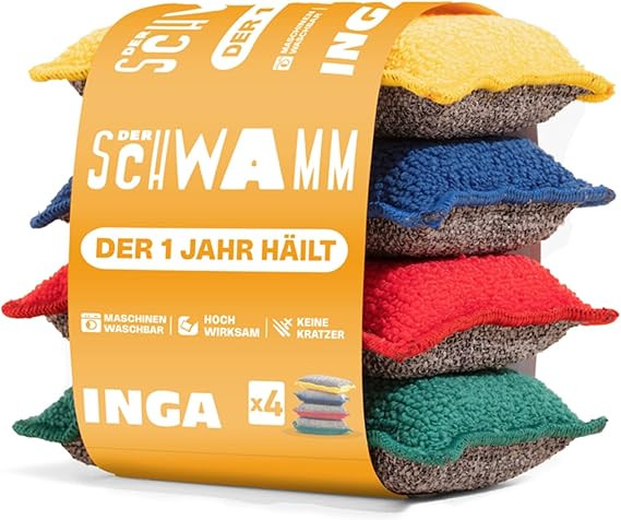 INGA - 4 x Wiederverwendbare, waschbare Schwämme - Hochwirksam, kratzfrei - Doppelseitig - Wechs... | Amazon (DE)