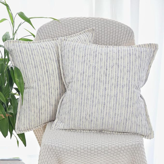 OYIMUA Blue and White 18x18 Decorative Throw Pillow Covers Chenille Set of 2 Square Accent Pillow... | Amazon (US)