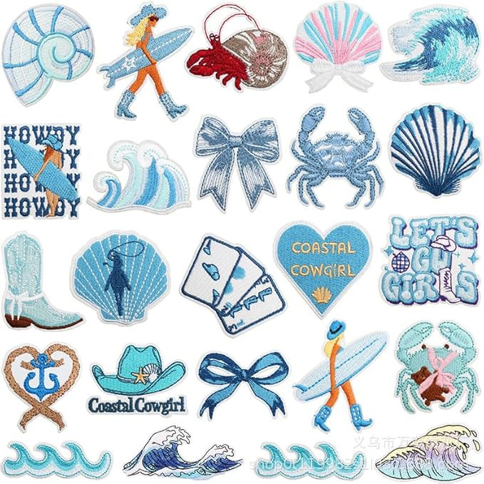 24pcs Ocean Themed Iron on Patches, Sew on Repair Embroidered Applique Patches for Hats, Jacket, ... | Amazon (US)