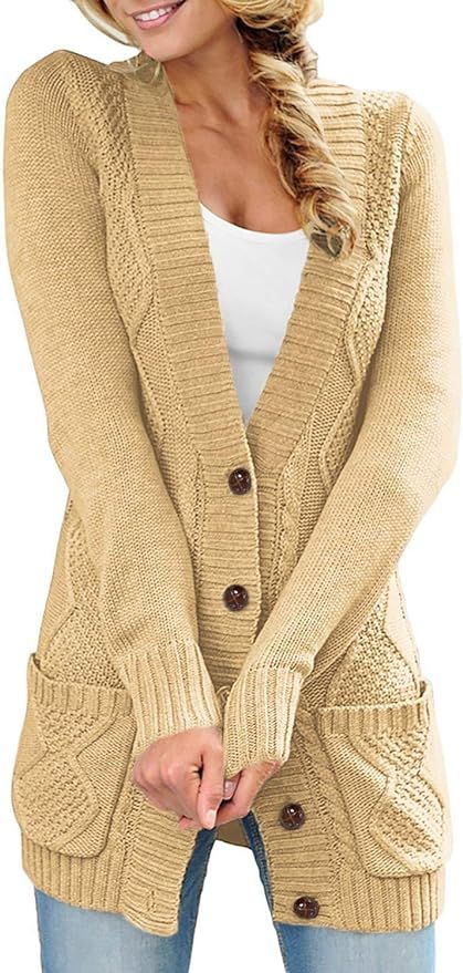 Sidefeel Women Open Front Cardigan Sweater Button Down Knit Sweater Coat | Amazon (US)