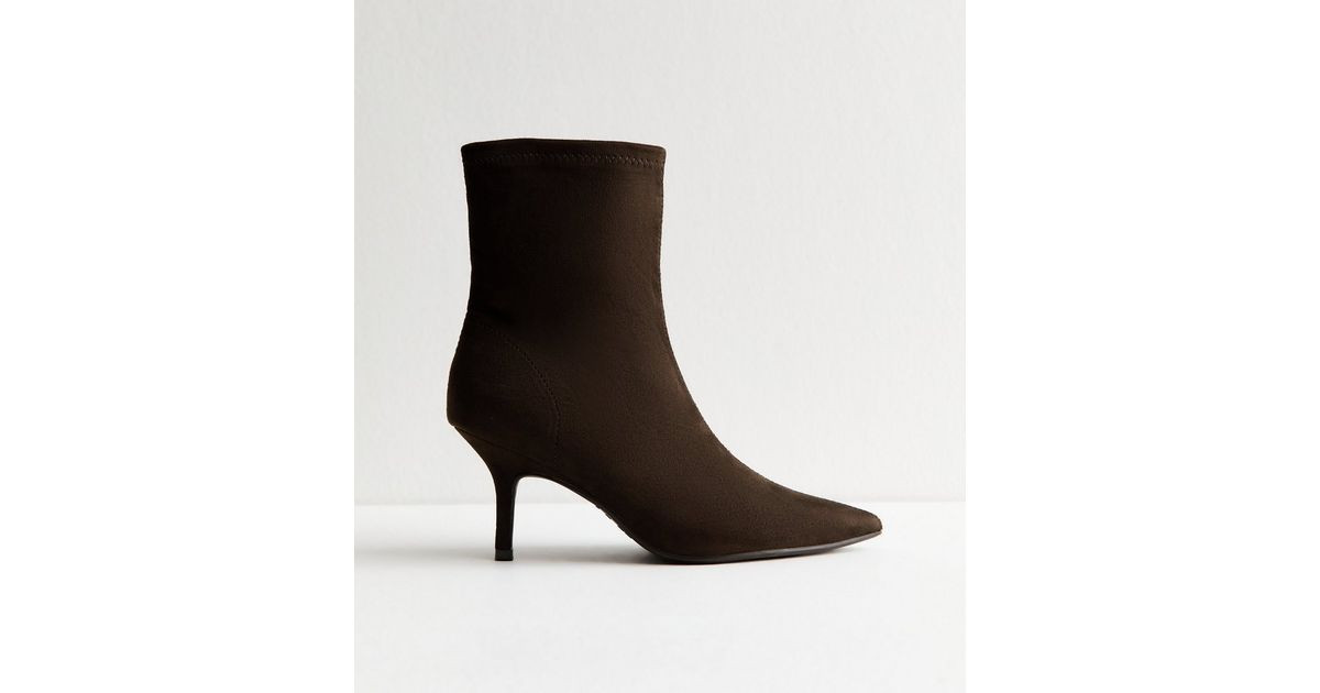 Brown Faux Suede Pointed Toe Sock Ankle Boots | New Look | New Look (UK)