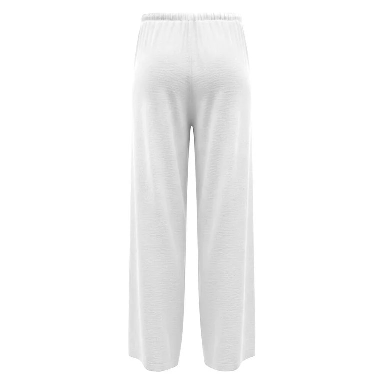 WDDDD Women\u2018s Crinkle Gauze Wide Leg Pants Drawstring Elastic Waist with Pockets Casual Whit... | Walmart (US)