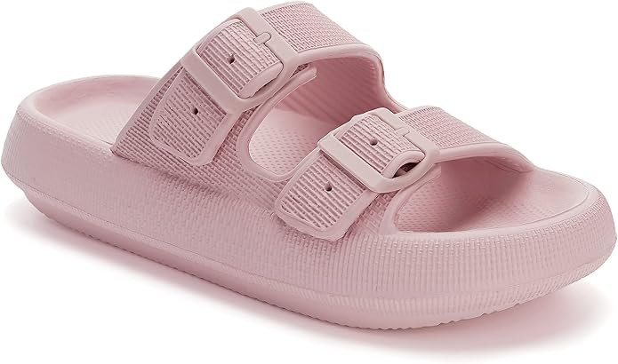 WHITIN Slides for Women Men Double Buckle Adjustable Thick Sole Pillow Slippers Bathroom Sandals | Amazon (US)
