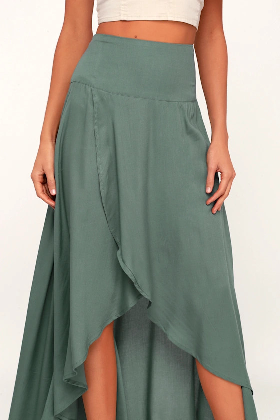 Ambrosio Dark Sage Green High-Low Maxi Skirt | Lulus (US)