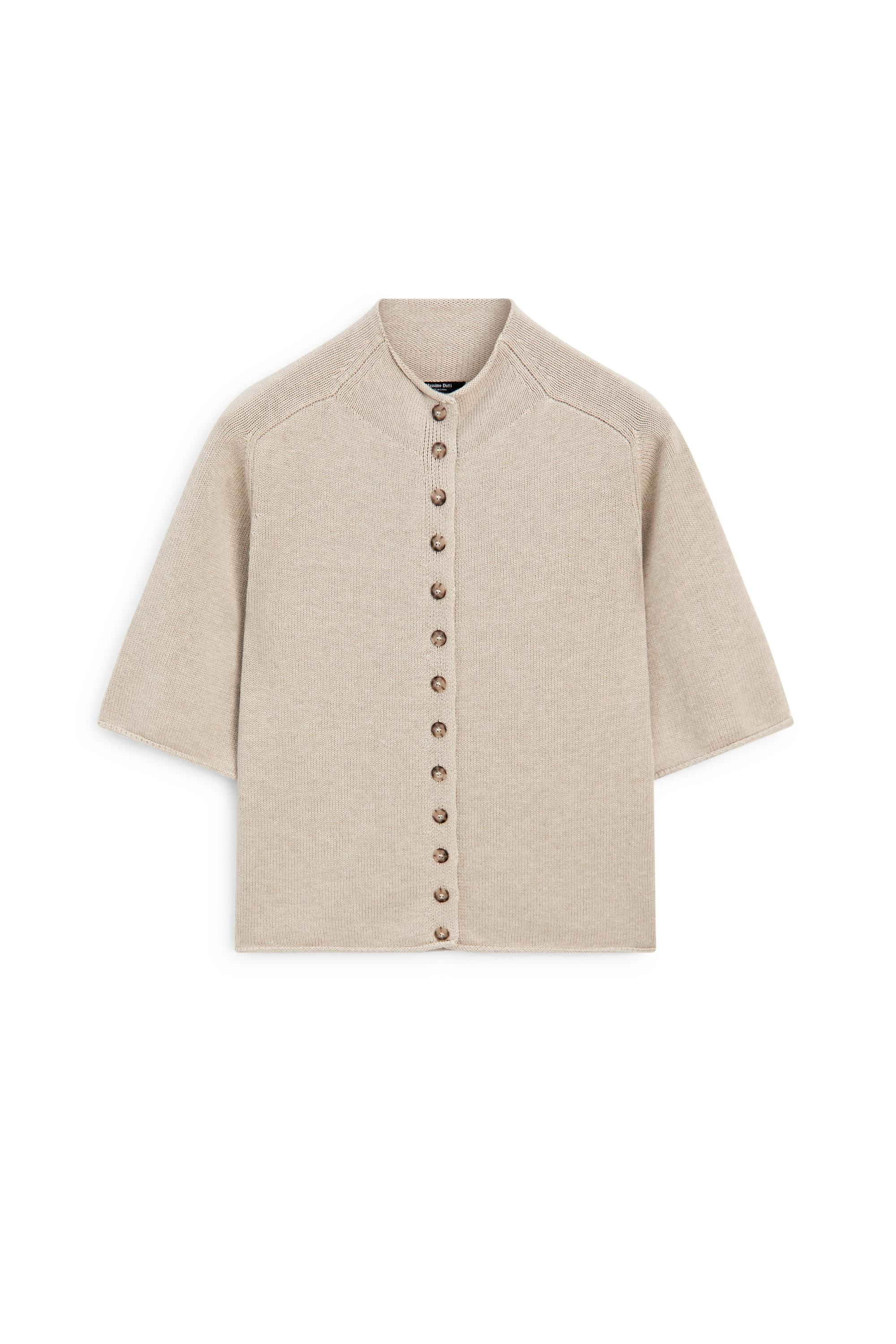 Cotton funnel neck knit cardigan - STONE | Massimo Dutti US