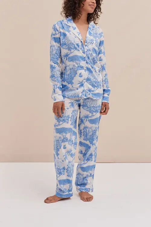 Desmond & Dempsey Long Pajama Set in Loxodonta Blue at Nordstrom, Size X-Small Uk | Nordstrom