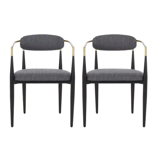Elmore Fabric Upholstered Iron Dining Chairs (Set of 2) by Christopher Knight Home - Beige/ Black... | Bed Bath & Beyond
