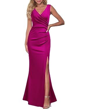 WOOSEA Women Sleeveless V Neck Split Evening Cocktail Long Dress | Amazon (US)