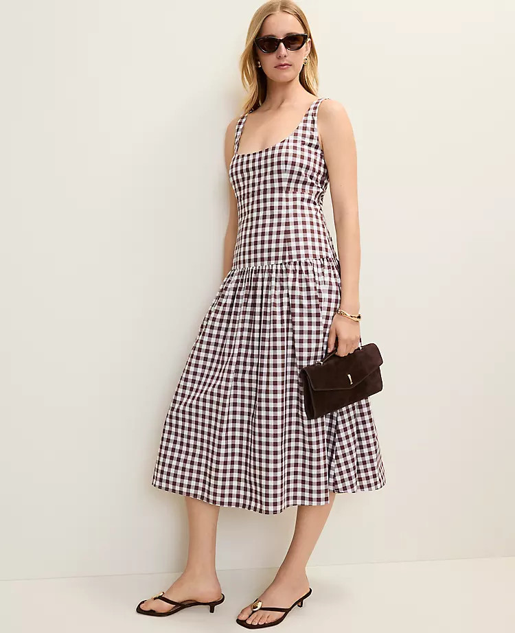 Gingham Flare Midi Dress | Ann Taylor