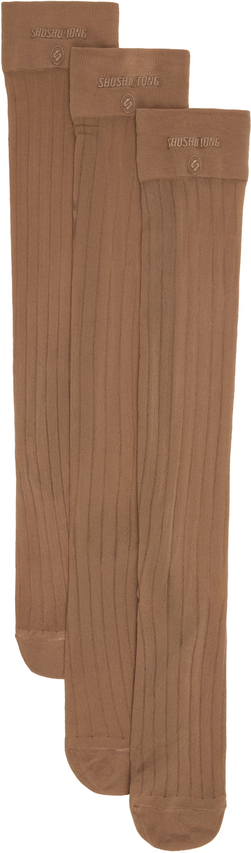 Three-Pack Tan Knitted Mid-Calf Socks | SSENSE