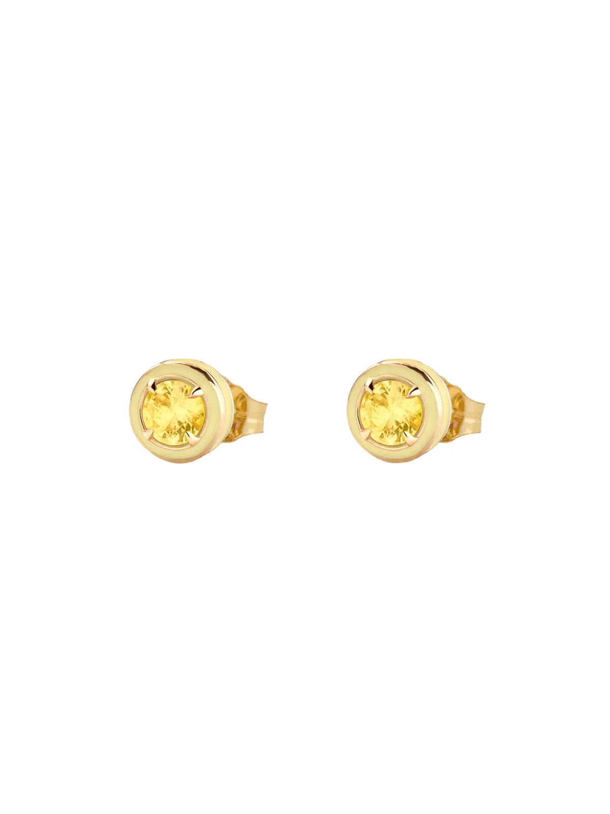 Yellow Citrine and Enamel Mini Round Yellow Gold Cocktail Stud Earrings | YLANG 23