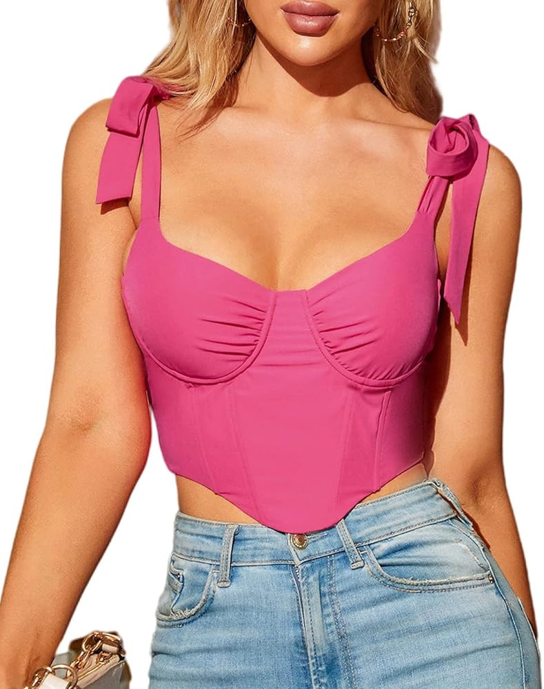 Parthea Women's Bandana Vintage Party Corset Crop Top Y2k Fashion Bustier with Push Up Bow Tie Lace- | Amazon (US)