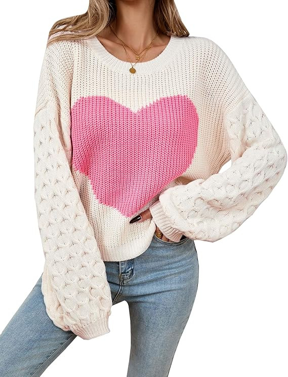 Womens Valentine Heart Sweater 2026 Valentines Day Trendy Cute Oversized Long Sleeve Pullover Swe... | Amazon (US)