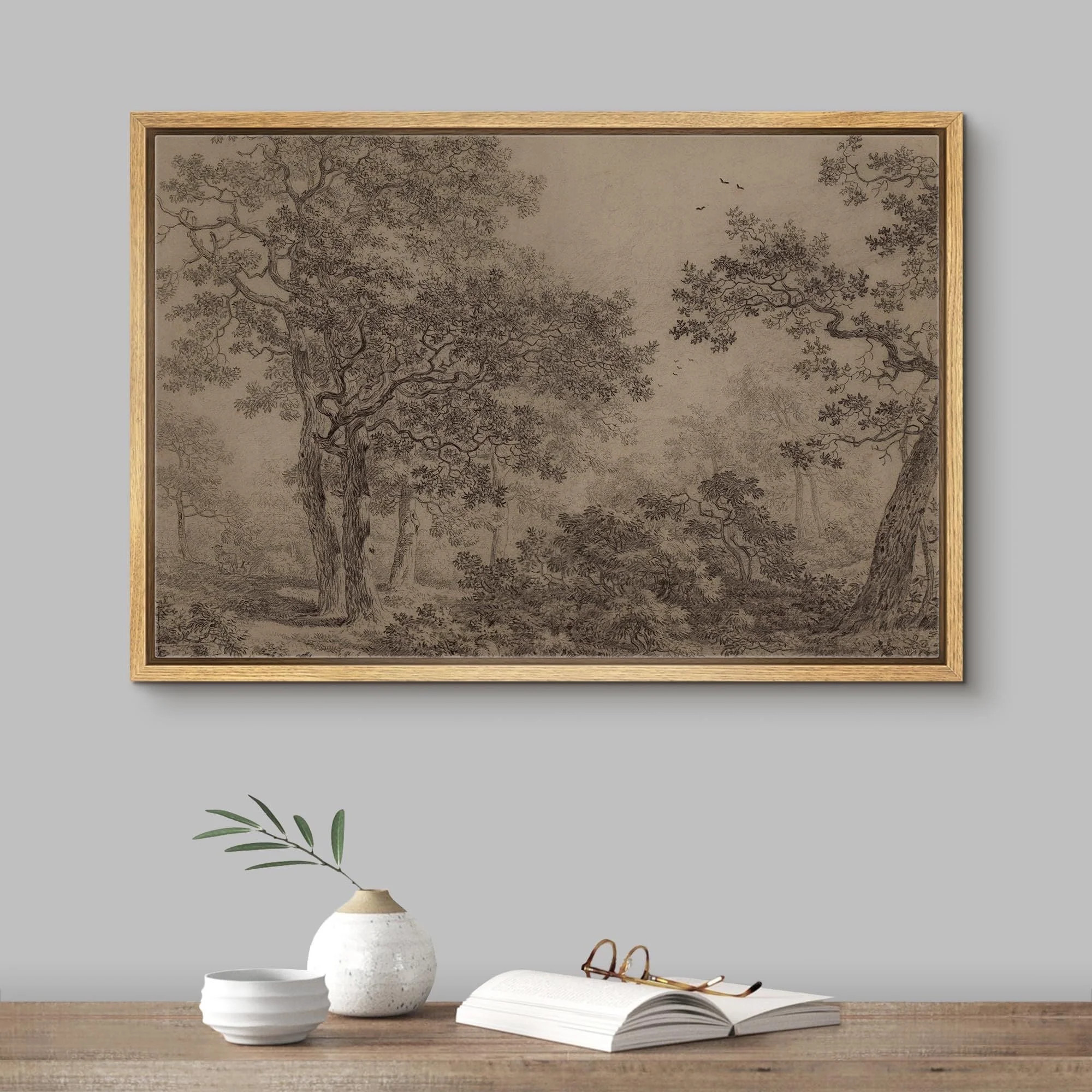 IDEA4WALL Framed Canvas Wall Art Retro Majestic Oak Tree Drawing Detailed Illustrations Black & W... | Walmart (US)