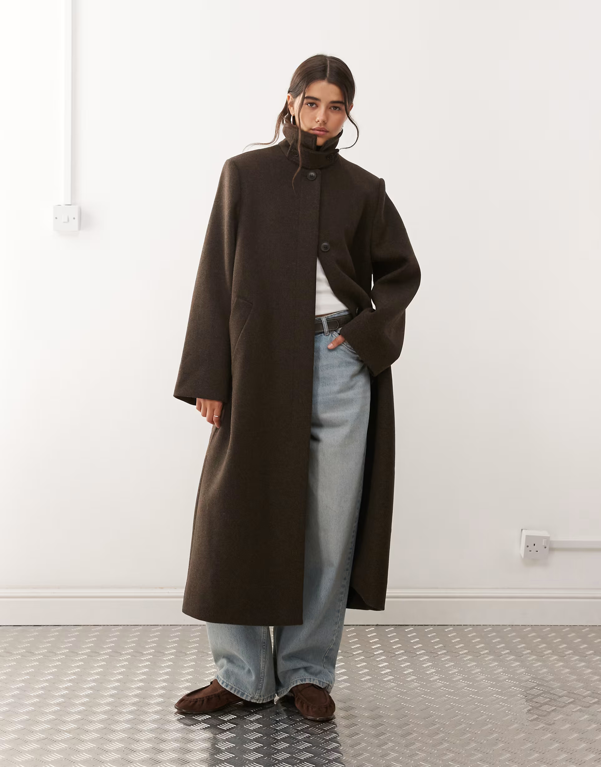 Weekday wool blend car coat in dark brown | ASOS (Global)