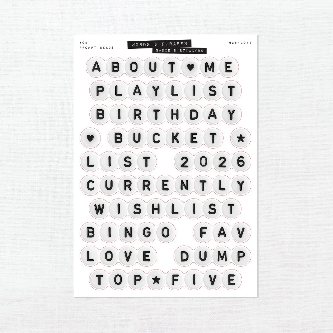 Prompt Beads • Words & Phrases • Junk Journal Scrapbook Sticker Sheet • Trinkets + Tidbits ... | Etsy (US)