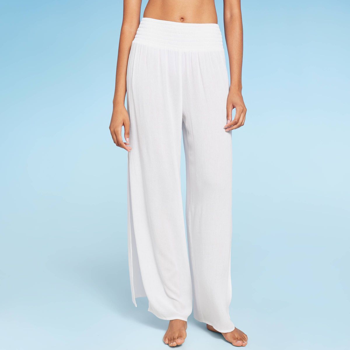Women's Smocked Waist Side Slit Cover Up Pants - Shade & Shore™ White XS | Target