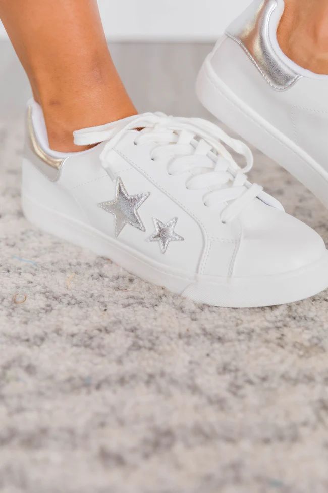 Kendra White/Silver Star Sneakers | The Pink Lily Boutique