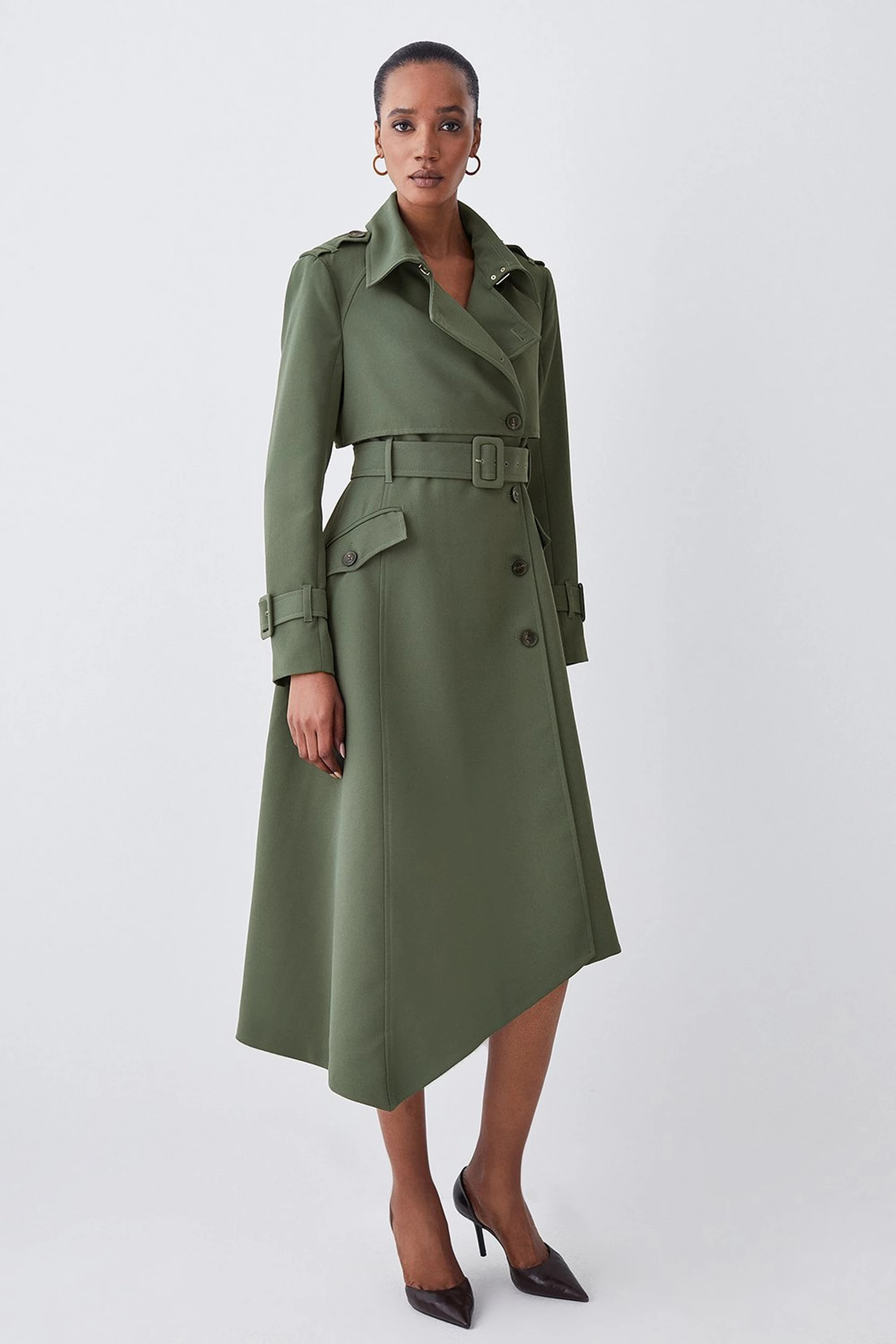 Tailored Asymetric Hem Trench Coat | Karen Millen US