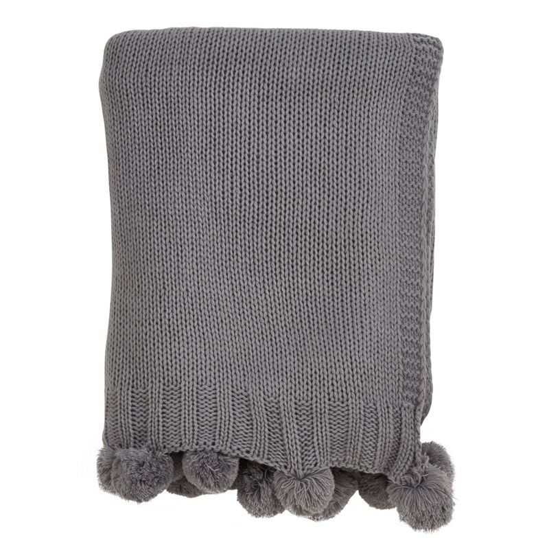 50"x60" Knitted Throw Blanket with Pom-Poms Gray - Saro Lifestyle | Target