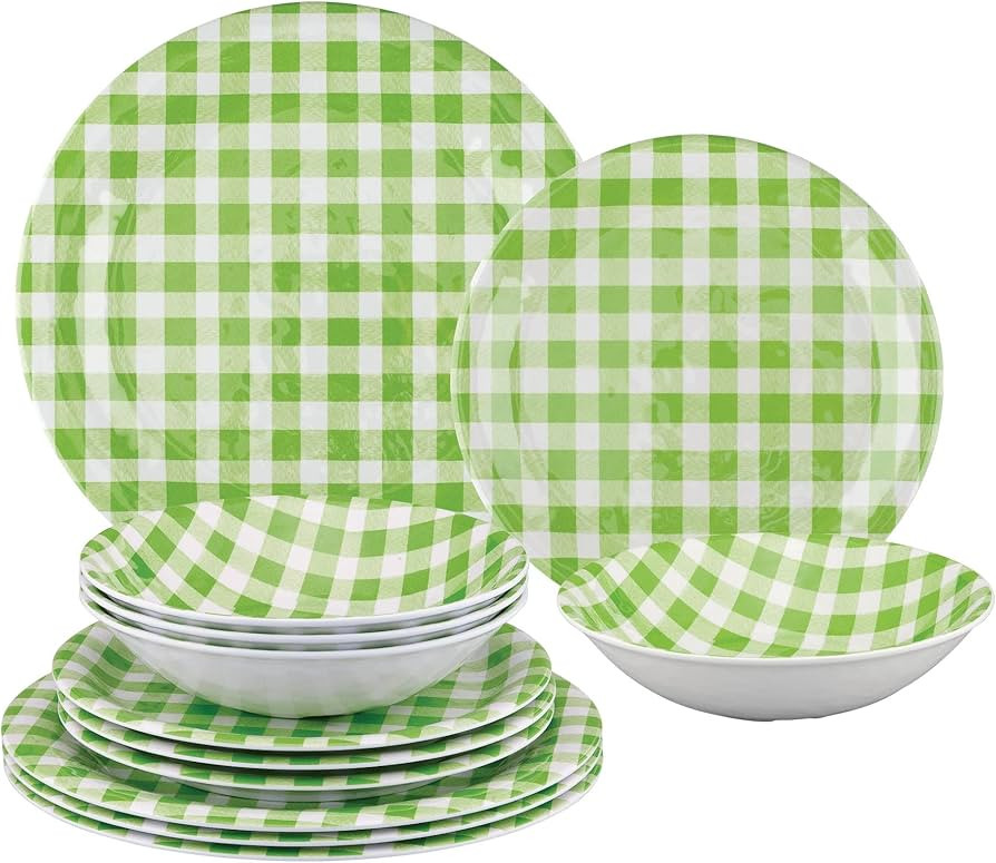 UPware 12-Piece Melamine Dinnerware Set, Includes Dinner Plates, Salad Plates, Bowls, Service for... | Amazon (US)
