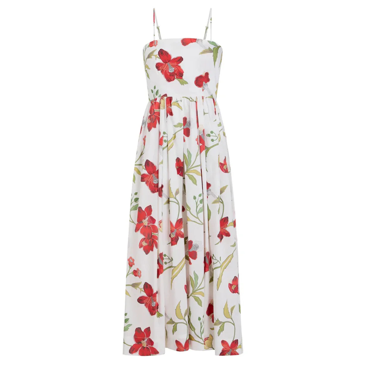 Skinny-Strap Poof Dress in Red Hibiscus | Over The Moon