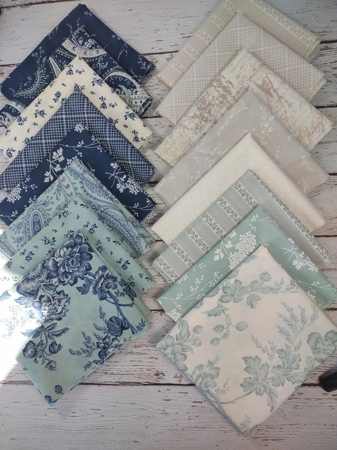 SISTER BAY 3 Sisters Moda Fabrics Blue Green Gray Nautical Fabric Shabby Chic Cottage Core 16 fat... | Etsy (US)