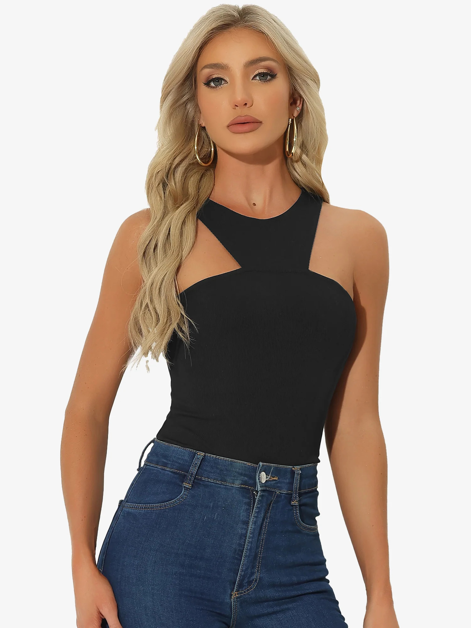 Sleeveless Sexy Bodysuit Asymmetrical Halter Neck Tank Top | allegra-k