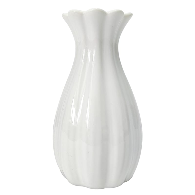 White Fluted Ceramic Bud Vase, 5" | At Home