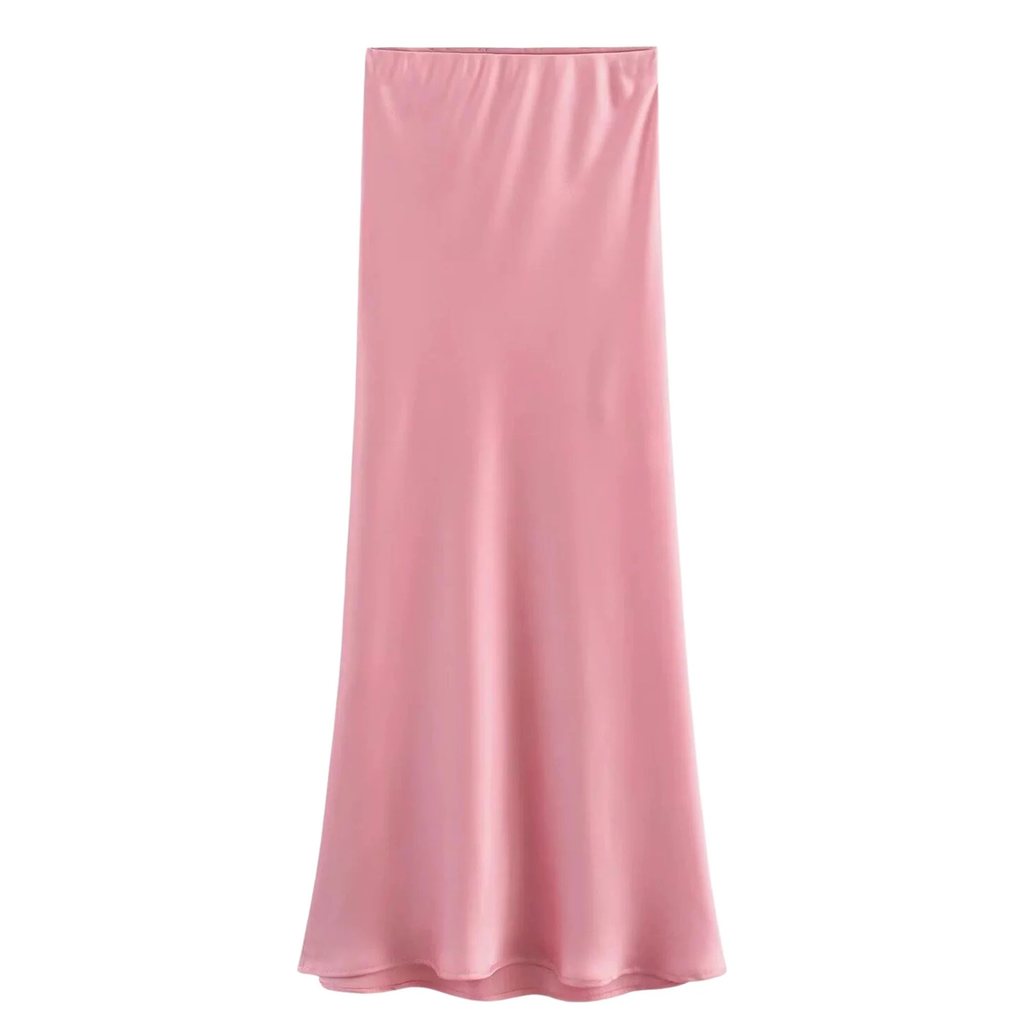 Ladies Solid Color Satin Midi Skirt - Light Pink | Christina Greene LLC