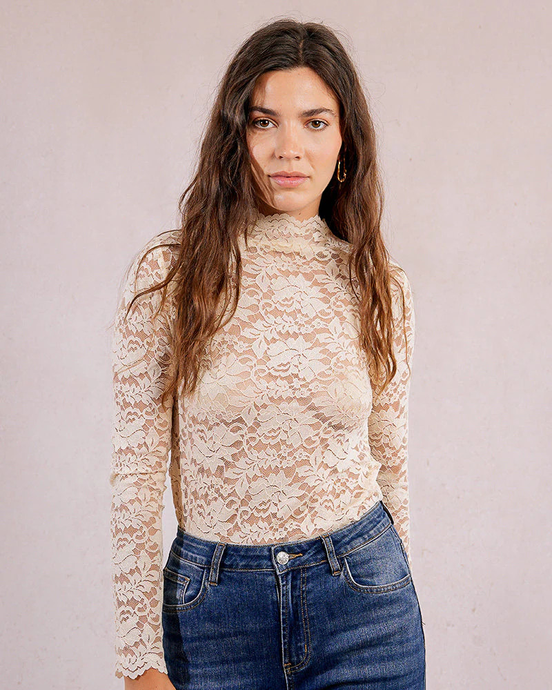 Lace Knit LS Top | Care Tucker
