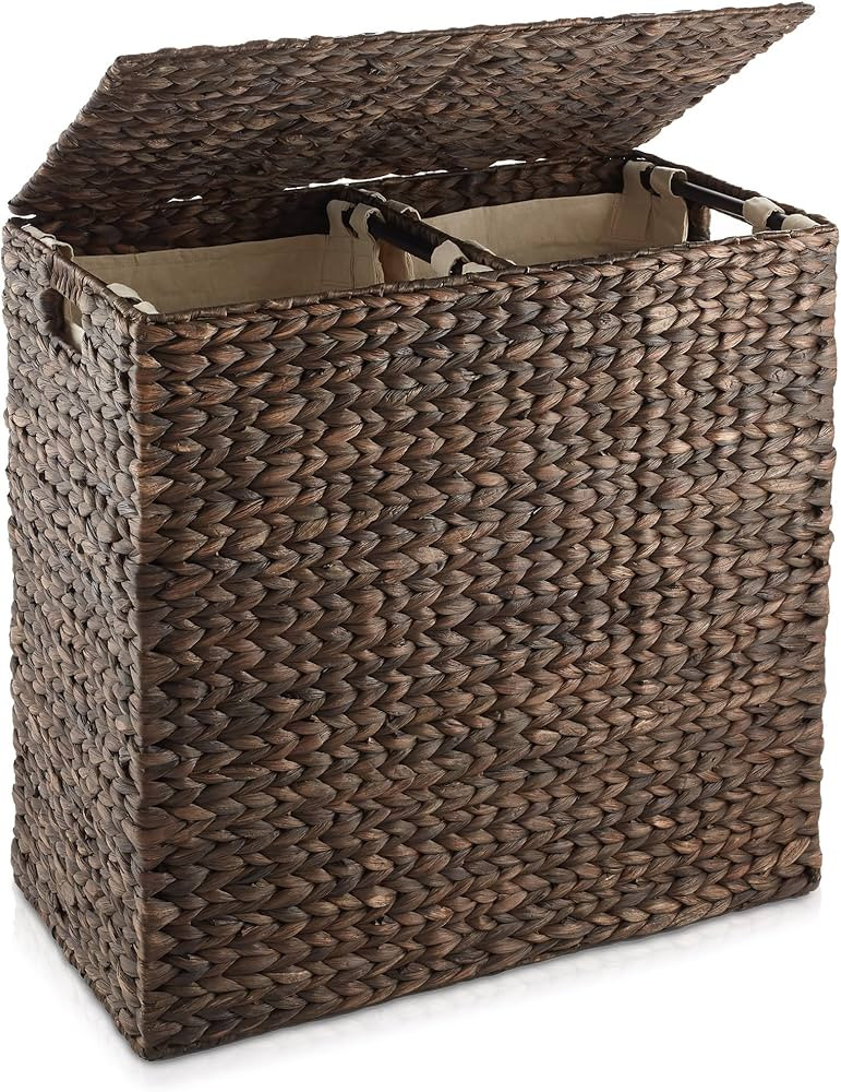 Casafield 2-Section Laundry Hamper with Removable Liner Bags - Espresso Dark Brown, Woven Water H... | Amazon (US)