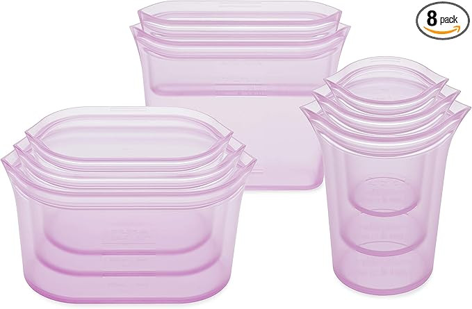 Zip Top Reusable Food Storage Bags | Full Set of 8 [Lavender] | Silicone Meal Prep Container | Mi... | Amazon (US)